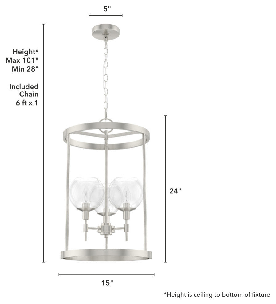 15" Xidane Brushed Nickel, Clear Glass 3-Light Pendant