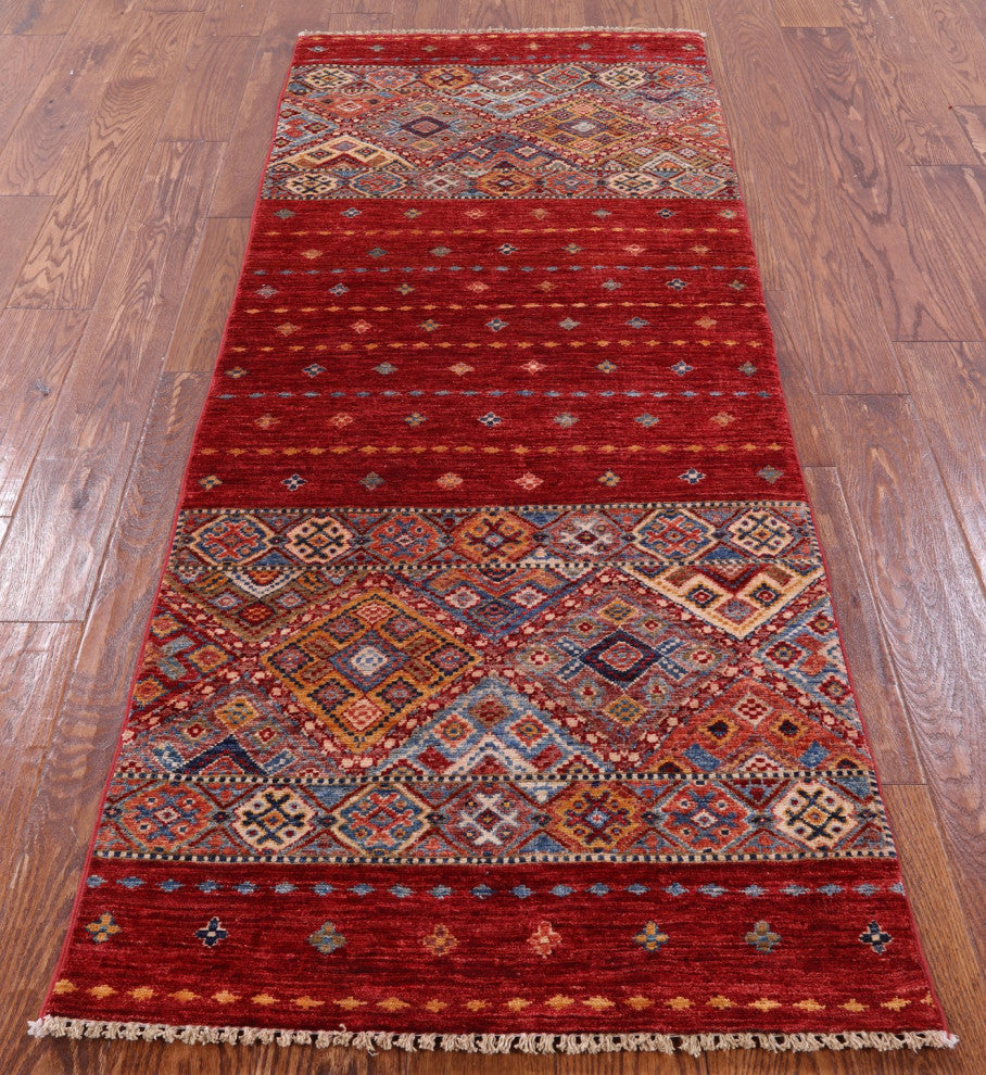 2' 6" X 6' 6" Runner Khorjin Super Kazak Hand Knotted Rug Q5826