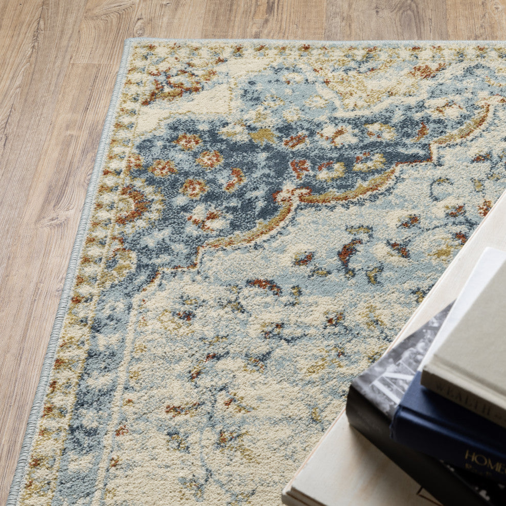 Bastian Vintage Medallion Blue/ Multi Indoor Area Rug, Blue, 9'10"x12'10"