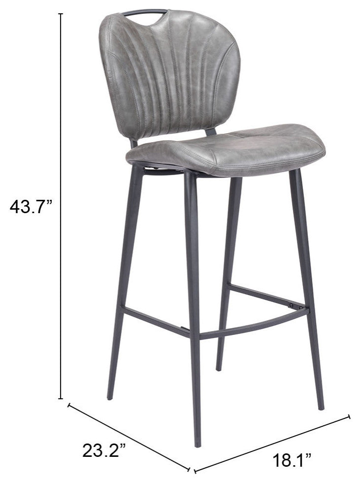 Bar Stool Chair Barstool, Faux Vinyl Leather, Steel, Vintage Gray, Black