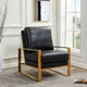 LeisureMod Jefferson Faux Leather Accent Armchair With Gold Frame, Black