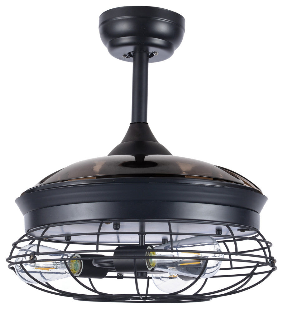 42" Vintage Industrial Ceiling Fan with Retractable Blades, Remote Control, Black