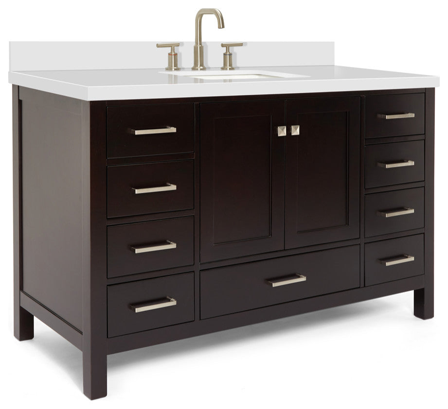 ARIEL Cambridge 55" Rectangle Sink Bathroom Vanity Quartz Top, No Mirror