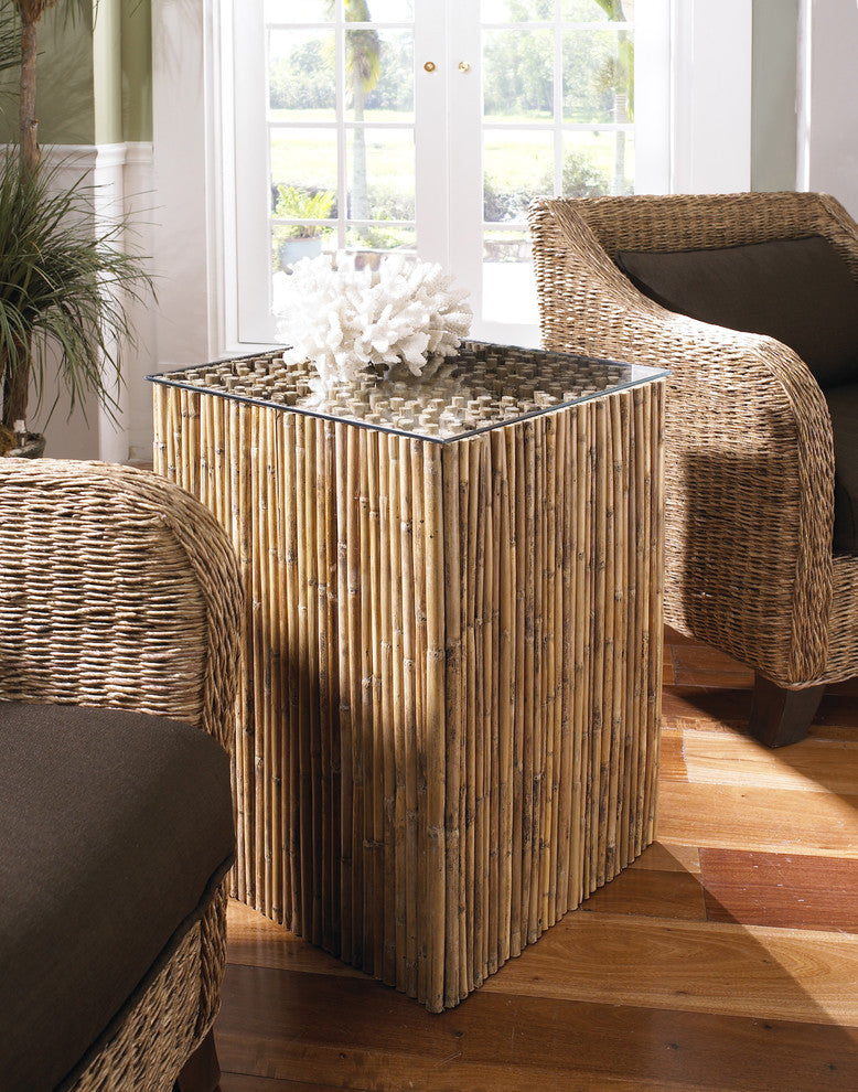 Bamboo Stick Side Table Base With Glass