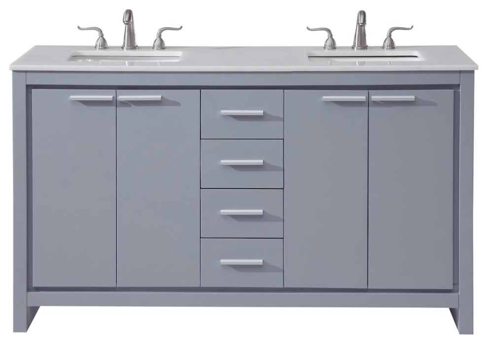 Elegant VF12860DGR 60" Double Bathroom Vanity Set, Gray