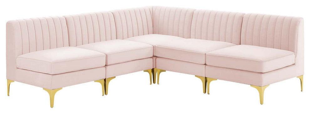Triumph Channel Tufted Performance Velvet 5-Piece Sectional Sofa - Pink