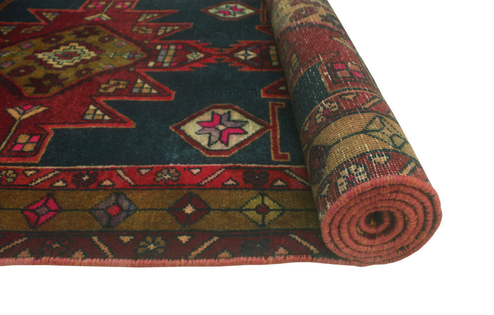 Fine Vintage Distressed Upwode Navy/Gold Runner, 3'7x10'4