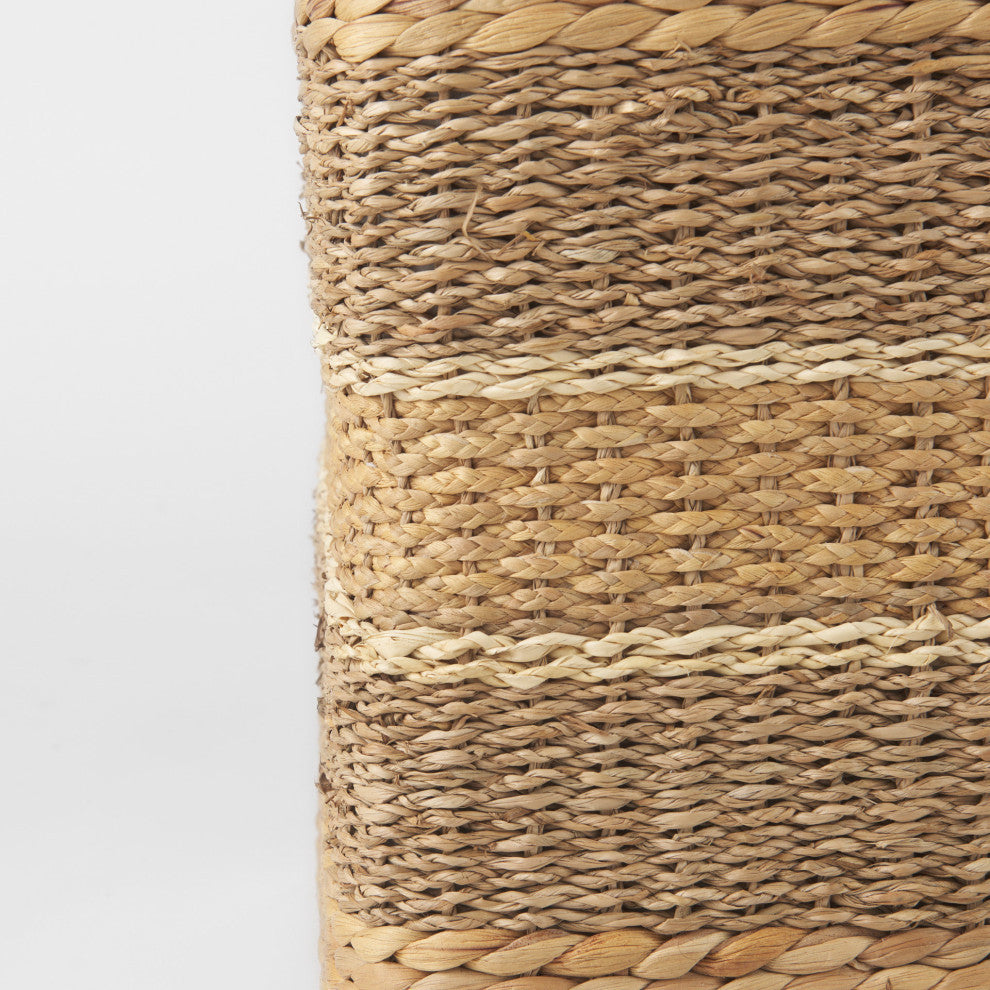 Maya Light Brown With Medium Brown Stripes Seagrass Square Pouf