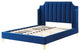 Platform Bed Frame, Queen Size, Velvet, Blue Navy, Modern Contemporary, Bedroom