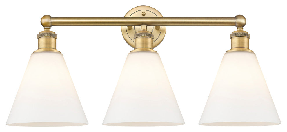 Berkshire 3-Light 26" Bath Vanity Light, Brushed Brass Finish, Matte White Shade