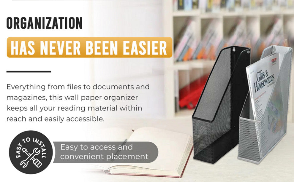 YBM Home Black Mesh Steel Wall Mount Rack File Holder 12"x10"x4.5"