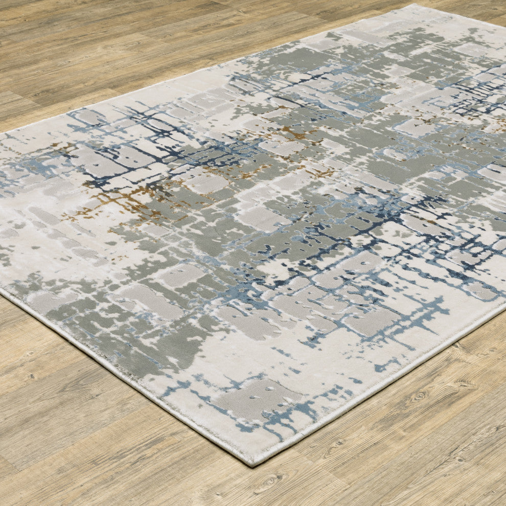 Emery Abstract Grey/Blue Indoor Area Rug, 7'10" x 10'10"