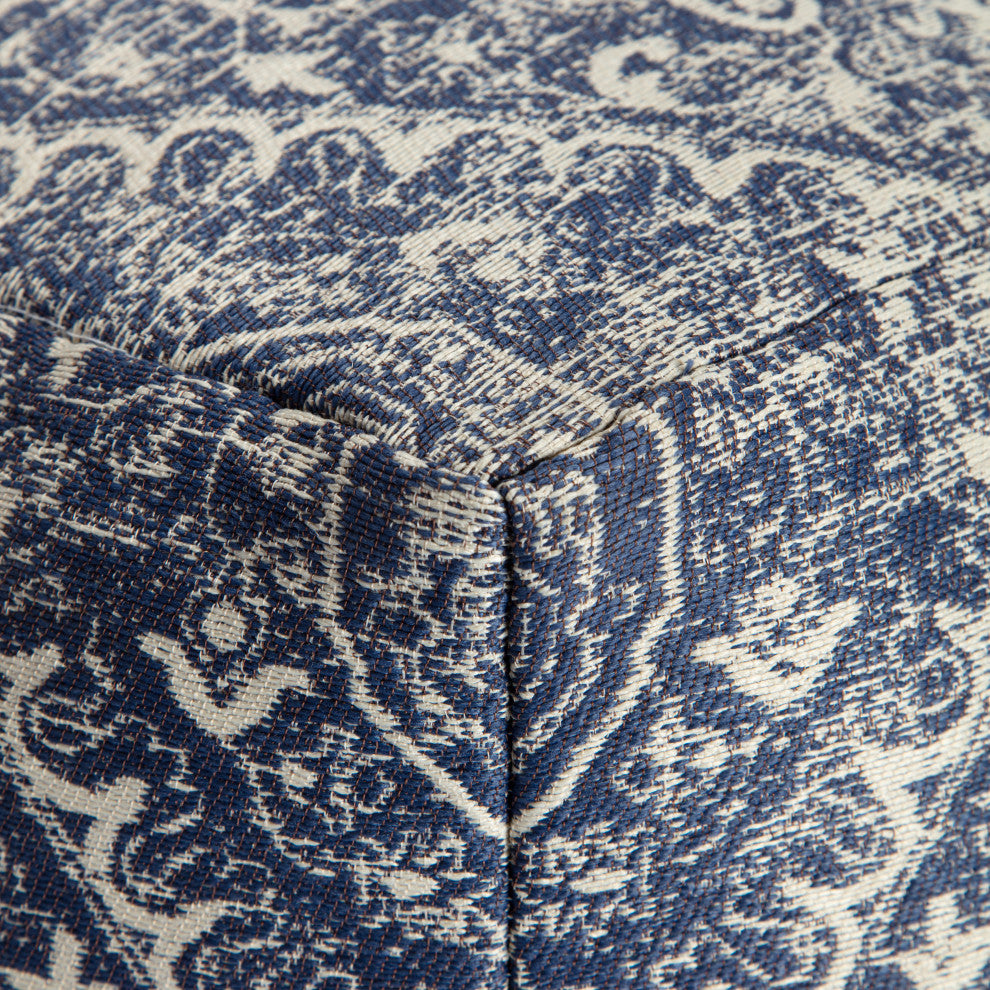 Hanalei 20" x 20" x 20" Blue and Ivory Pouf