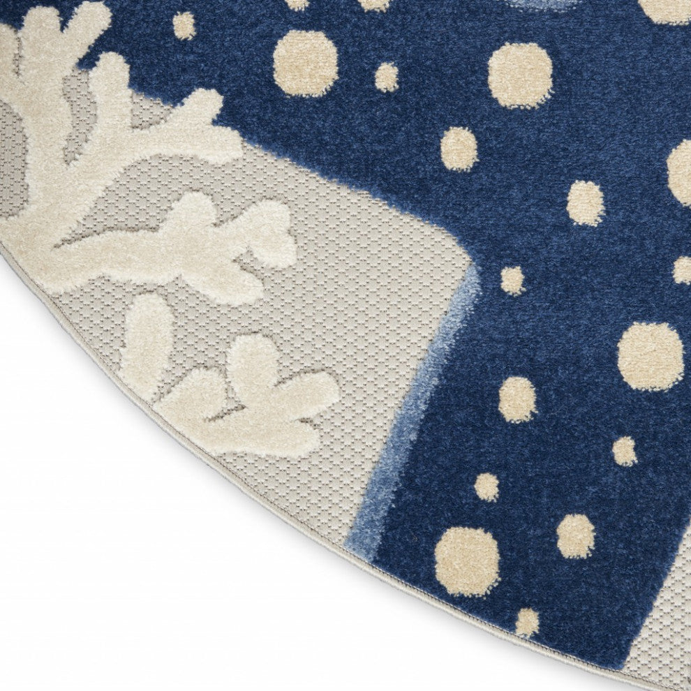 8 Round Blue and Gray Indoor Outdoor Area Rug