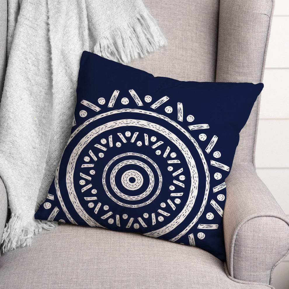 Simple Navy Boho Circle 18x18 Indoor/Outdoor Pillow