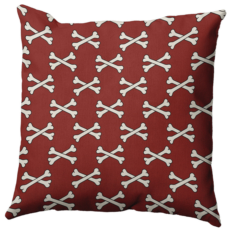 26"x26" Cross Bones Decorative Throw Pillow, Maple Red