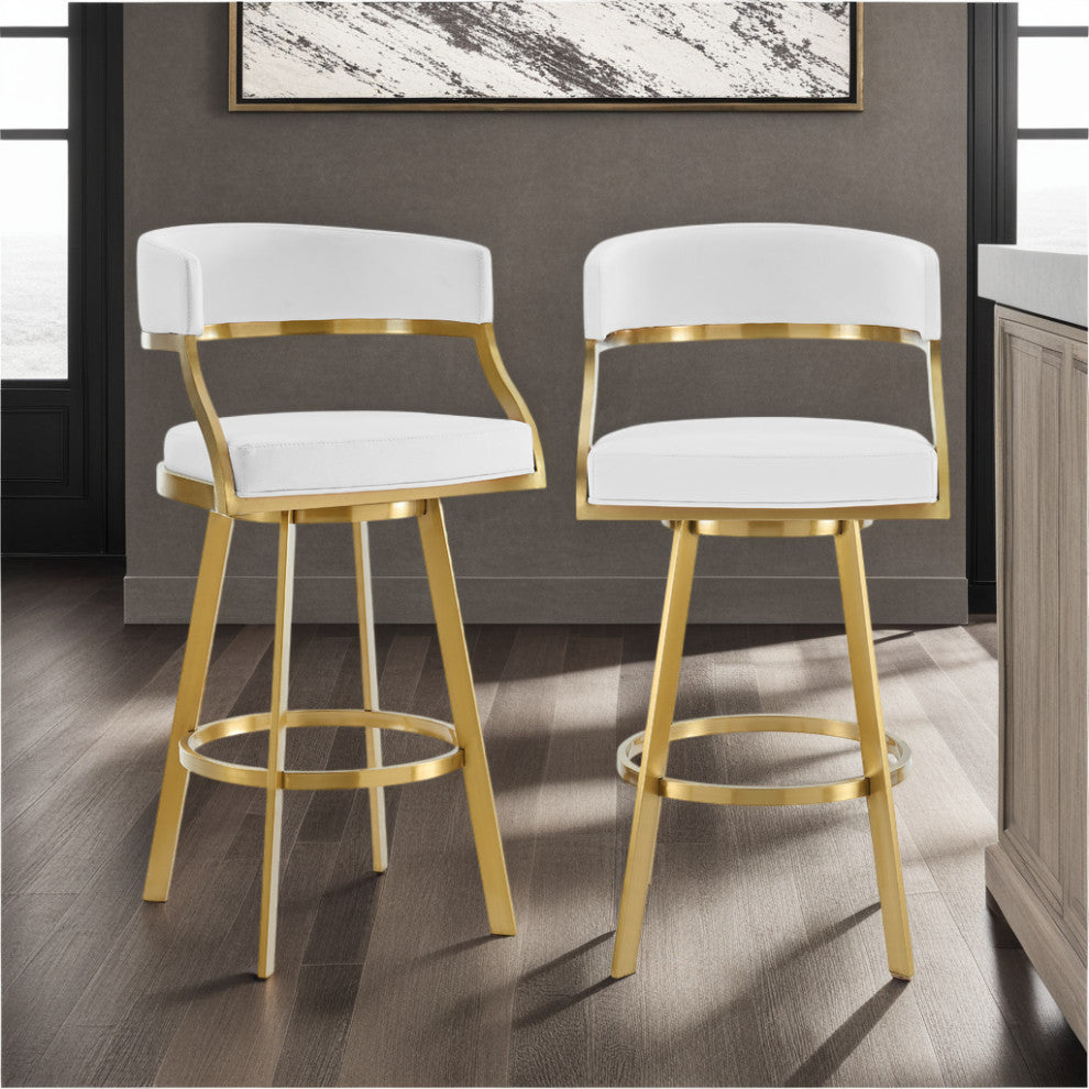 Saturn Gold Brushed Swivel Counter Stool, White, 30"