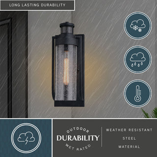 Lawton Steel Black Motion Sensor Dusk to Dawn Outdoor Wall Light Clear Glass