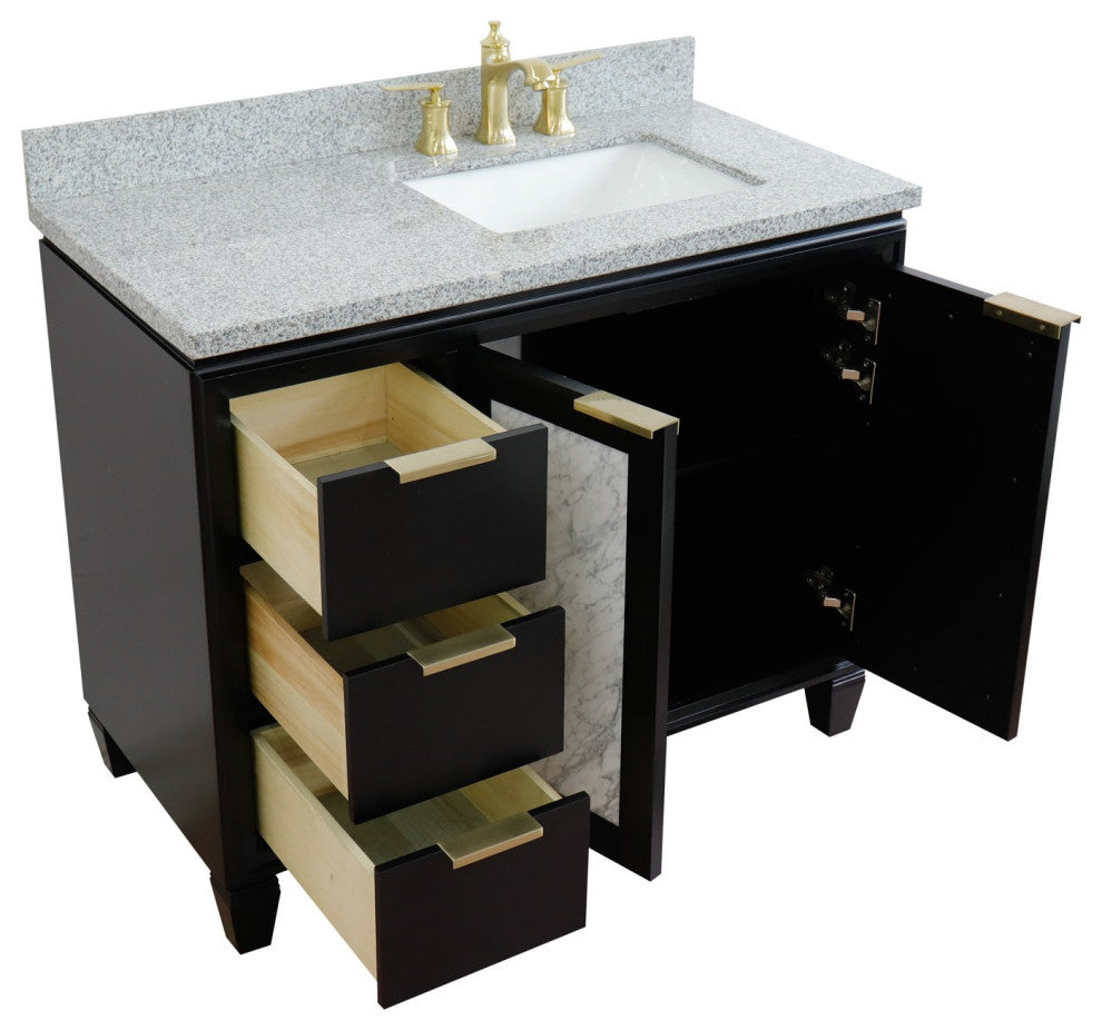 43" Single Vanity, Black Finish With Gray Granite