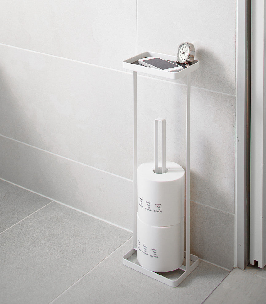 Tower Toilet Paper Stand with Tray, White