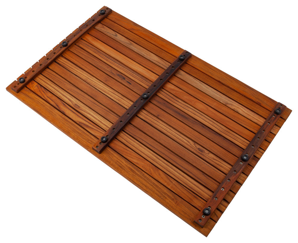 Nordic Style Teak Shower and Bath Mat 31.4"x19.6", Wide End Slat