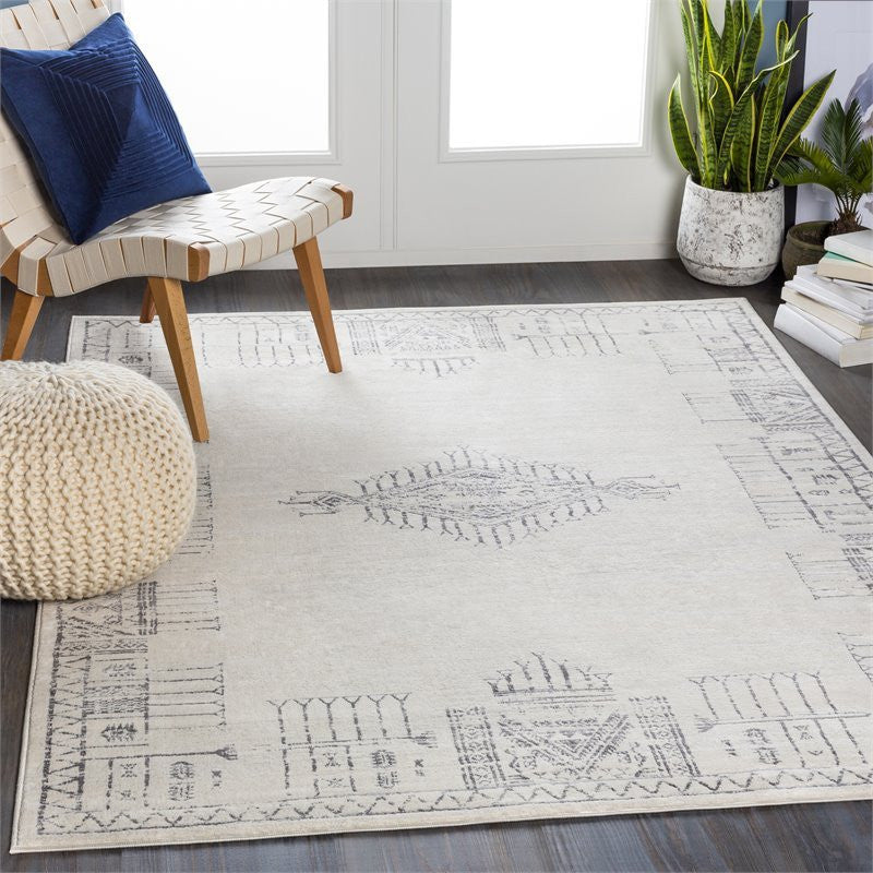 Surya Roma ROM-2346 9'x12'3" Rug, Medium Gray/Light Gray/White