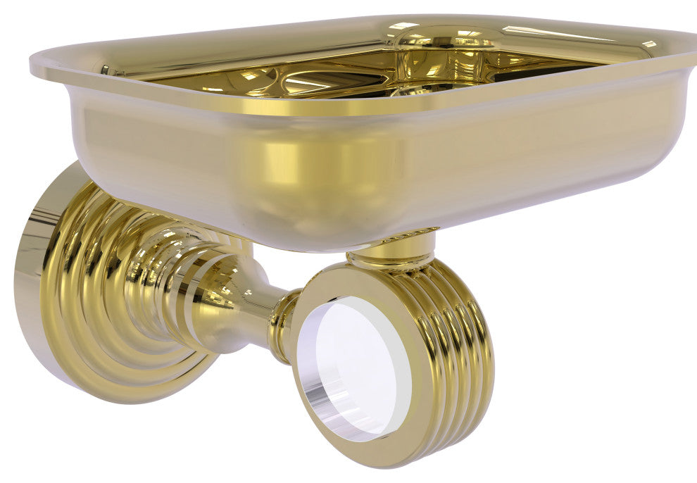 Pacific Grove Wall-Mount Soap Dish Holder with Groovy Accents, Unlacquered Brass