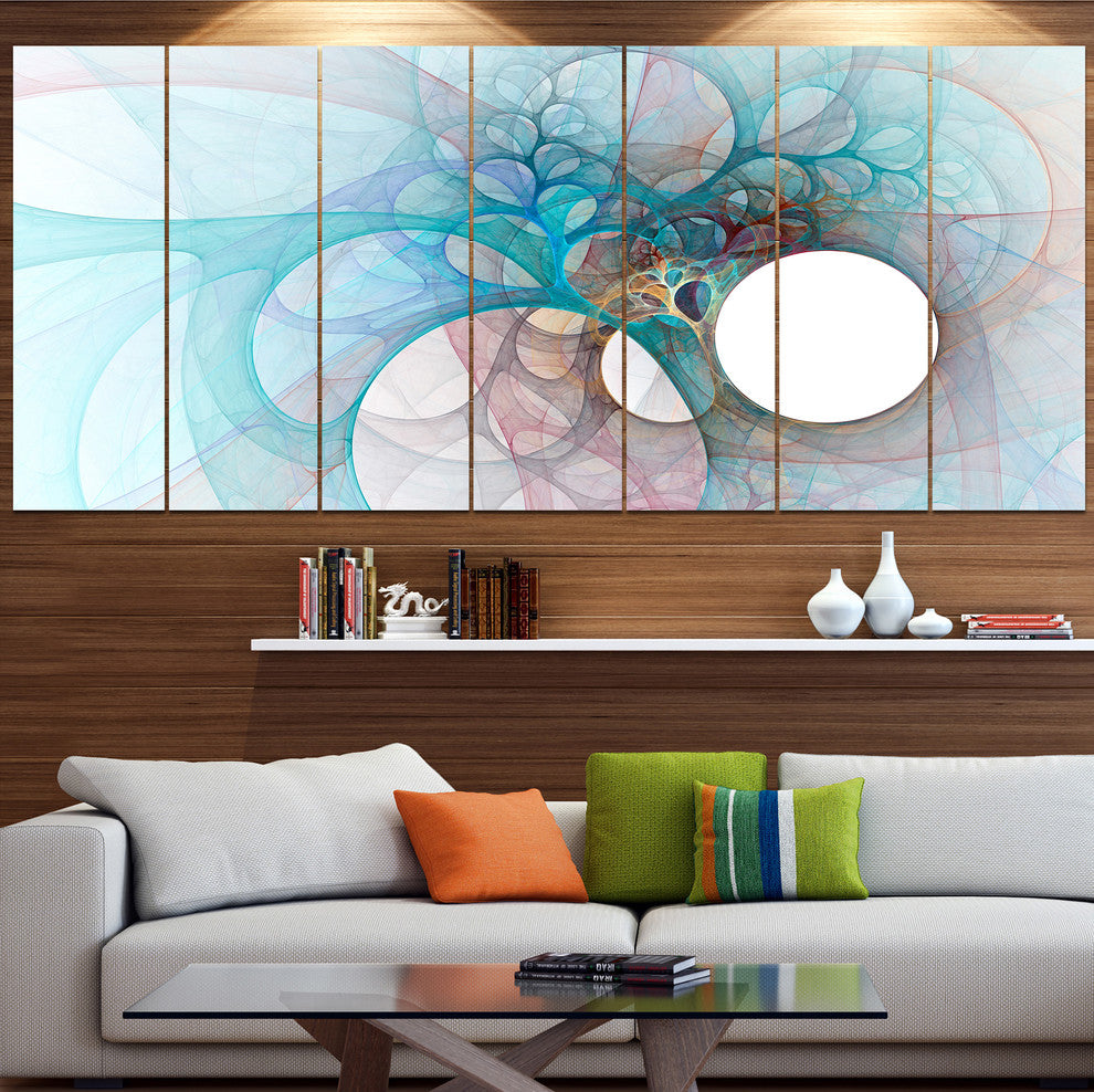 Fractal Angel Wings in Light Blue, Abstract Wall Art Canvas, 83"x32", 7 Panels