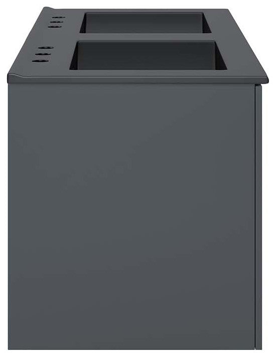 Double Sink Vanity Cabinet, Gray Black, Ceramic, Modern, Hotel Bathroom