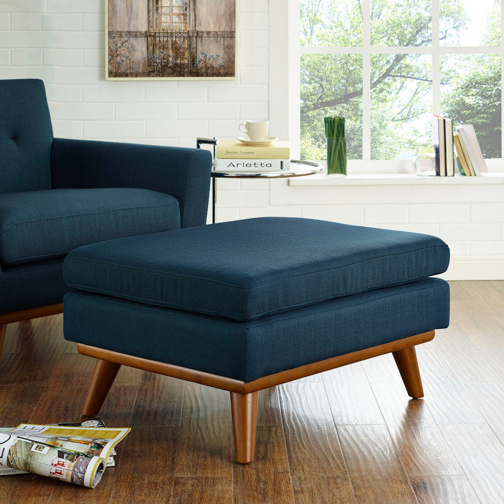 Modern Azure Engage Upholstered Fabric Ottoman