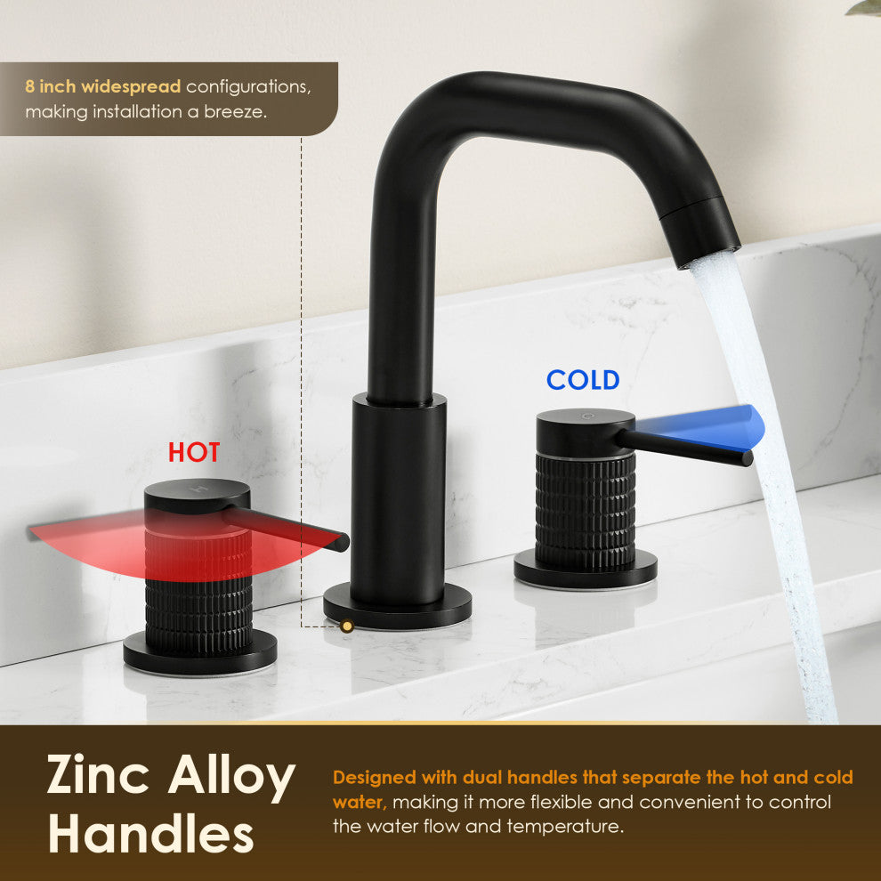 Versace 8" Widespread 2-Handle Bathroom Faucet, Matte Black