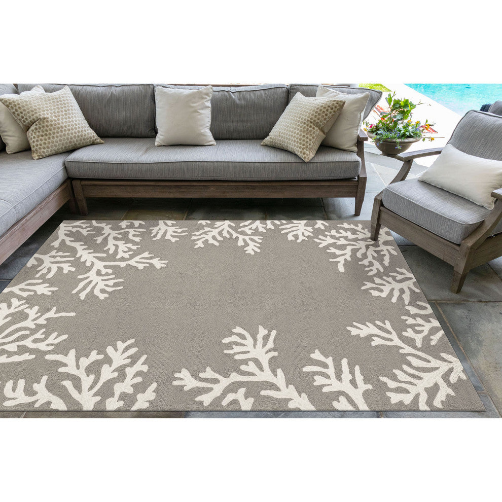 Capri Coral Border Indoor/Outdoor Rug, Silver, 7'6"x9'6"