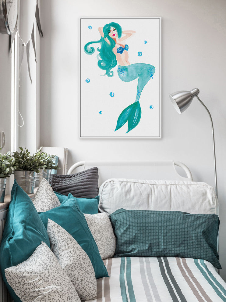 "Mermaid" Floater Framed Painting Print on Canvas, 12"x18"