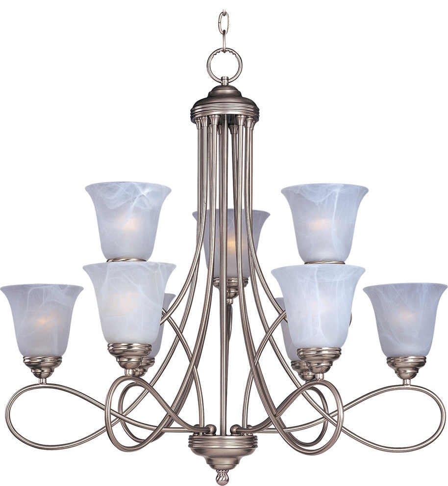 Nova 9-Light Chandelier, Satin Nickel, Marble