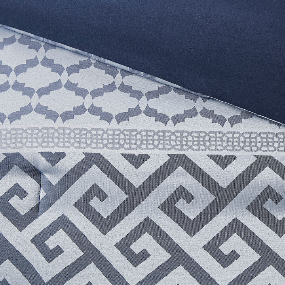 Madison Park Bennett Traditional Greek Keys 7-Piece Comforter Set, Navy Blue, Ki