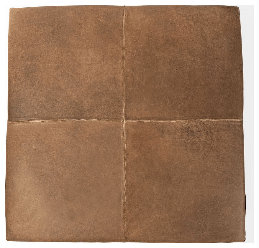 36" Brown Faux Leather Cube Ottoman