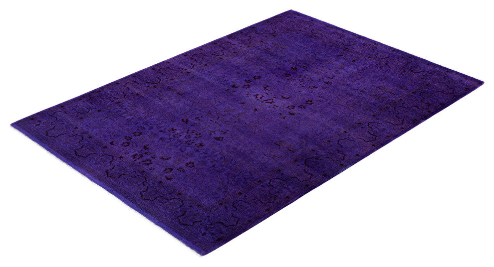 Overdyed One-of-a-Kind Hand-Knotted Area Rug Purple, 4' 2" x 5' 10"