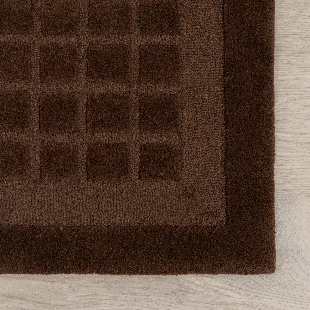 Fritz Checkered Wool Area Rug, Brown 6' x 9'
