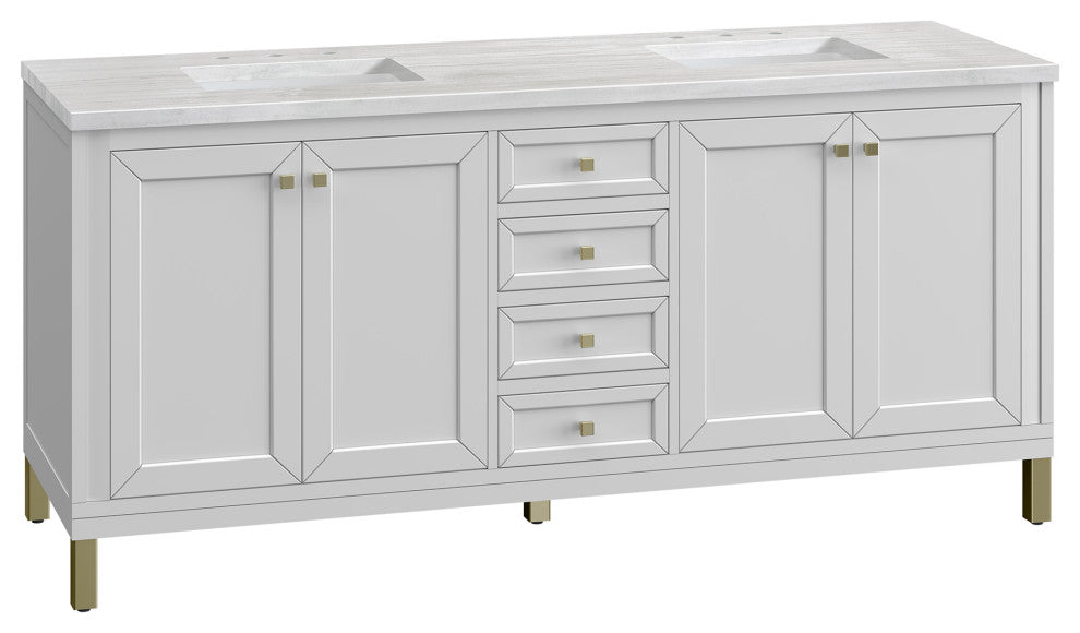 Chicago 72" Double Vanity, Glossy White, Arctic Fall Solid Surface
