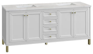 Chicago 72" Double Vanity, Glossy White, Arctic Fall Solid Surface