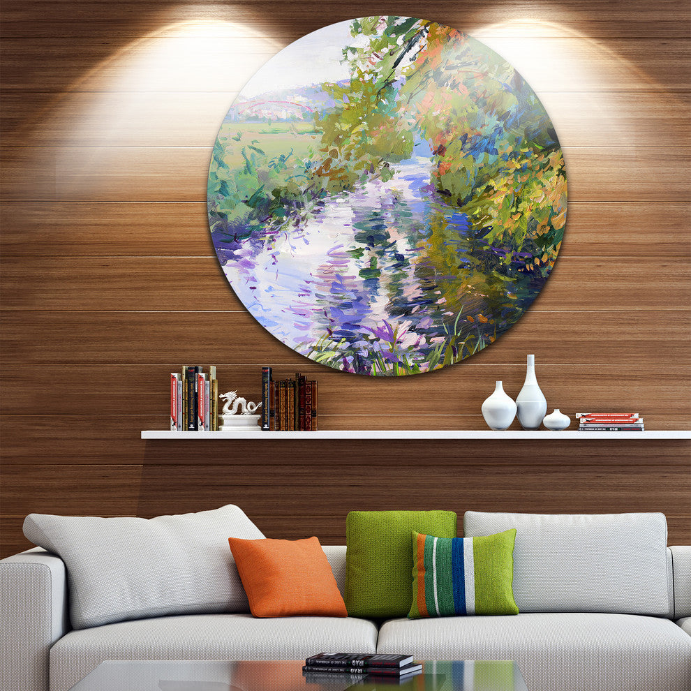Fall In Amazing Colors, Landscape Painting Disc Metal Wall Art, 23"