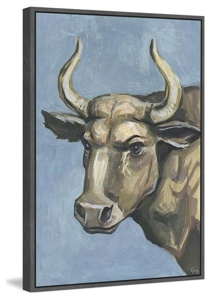 "Bull Attitude" Floater Framed Painting Print on Canvas, 16"x24"