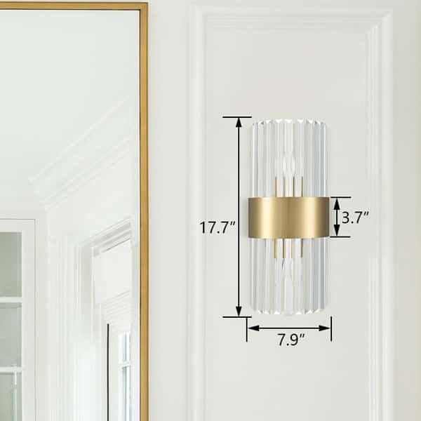 Clear Glass Wall Sconces Lighting, Set of 2, Brass