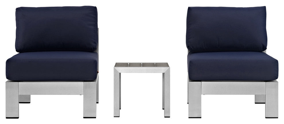 Silver Navy Shore 3-Piece Outdoor Patio Aluminum Sectional Sofa Set