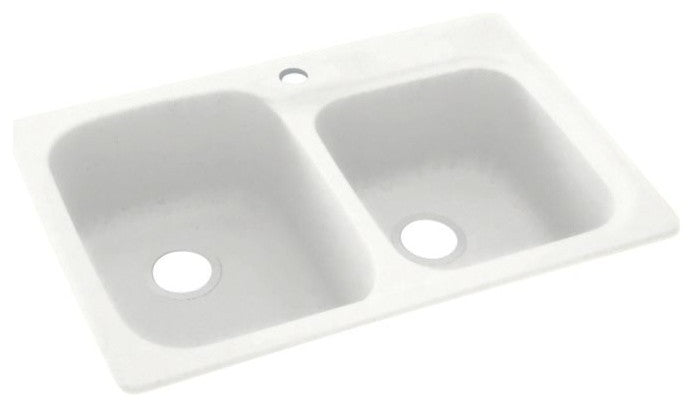 Swan 33x22x9 Solid Surface Kitchen Sink, 1-Hole, Tahiti White