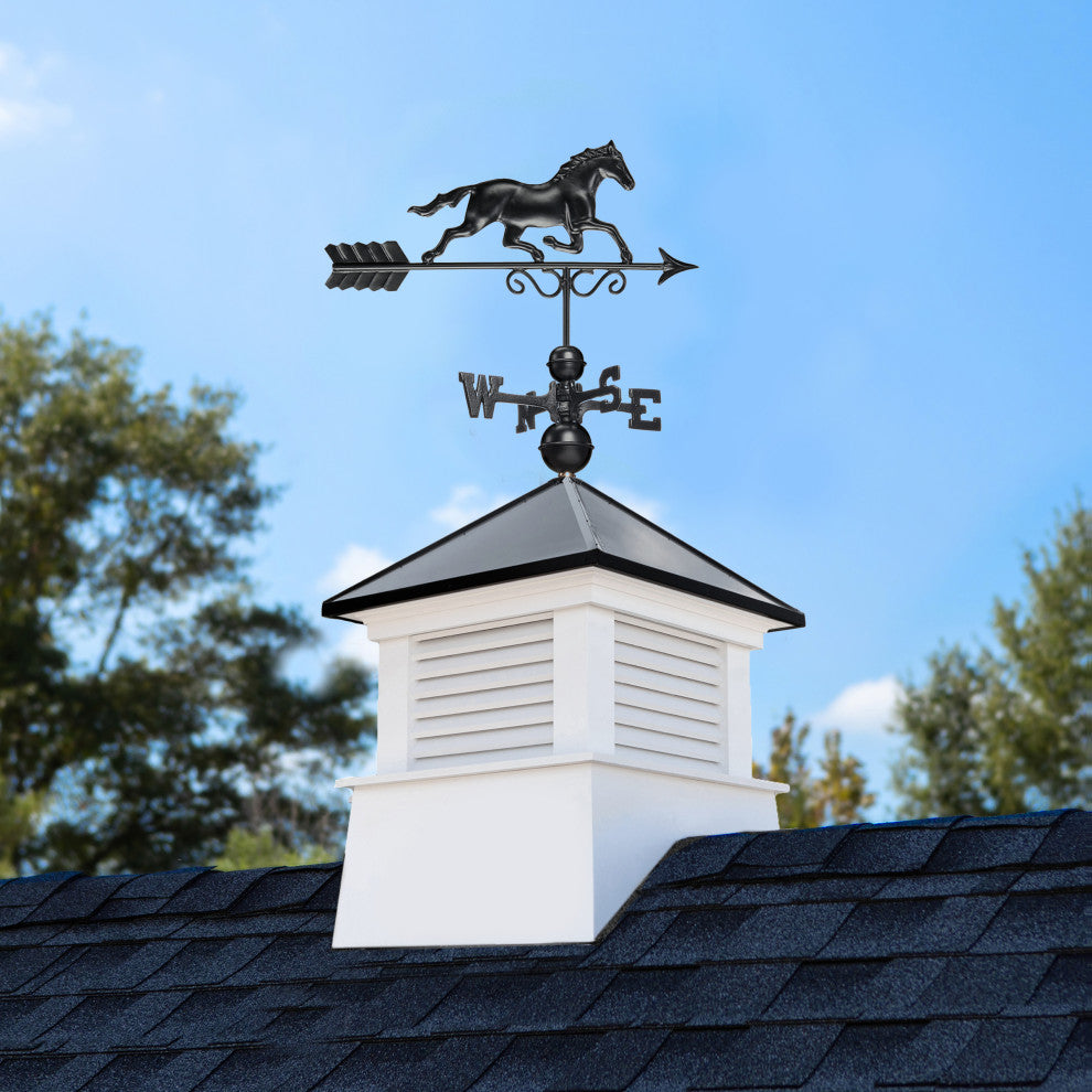 26" Square Manchester Vinyl Cupola Black Aluminum Horse Weathervane and Roof