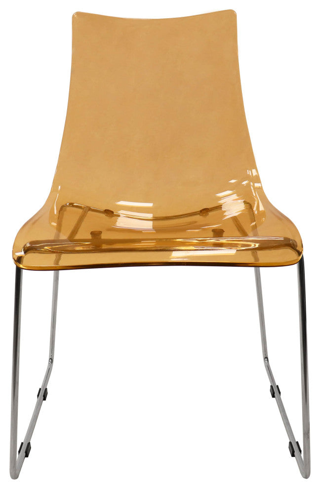 LeisureMod Lima Lucite Acrylic Dining Side Chairs, Set of 4, Amber