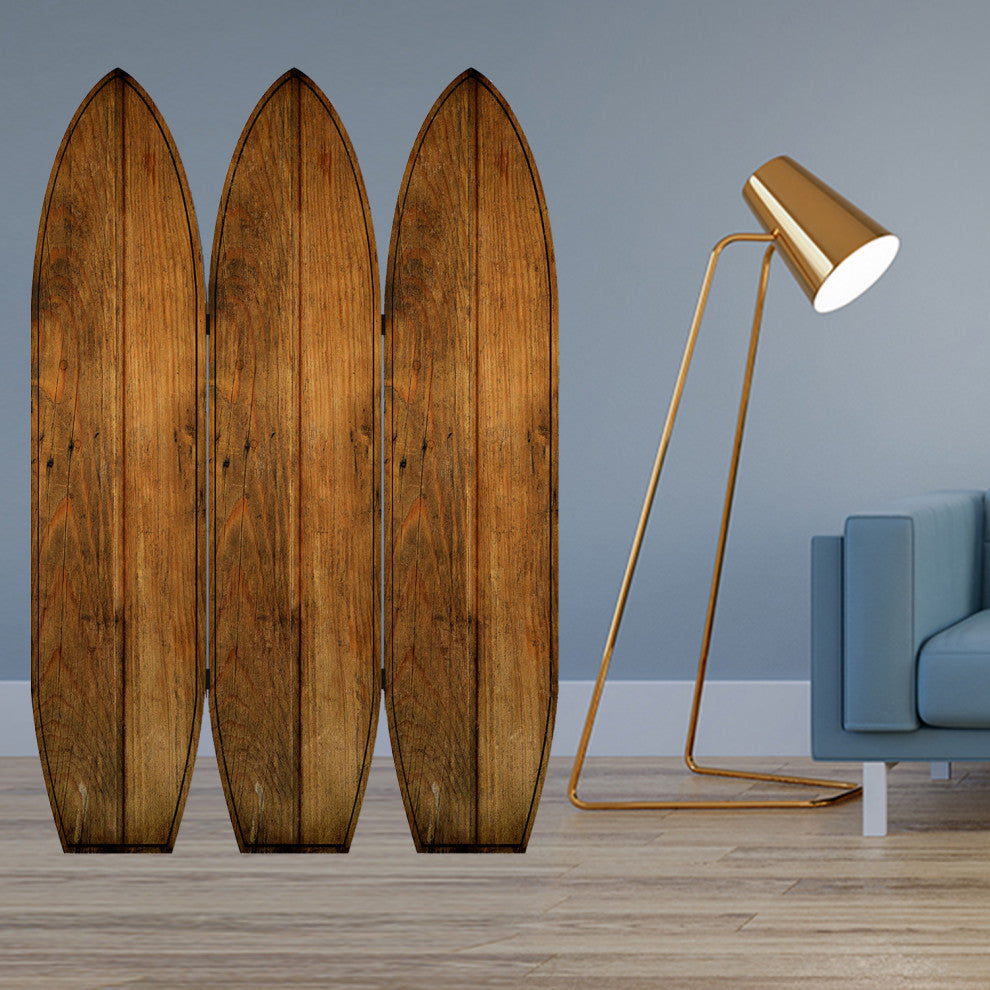 HomeRoots 47" x 1" x 71" Brown Wood Coastal Surfboard Screen