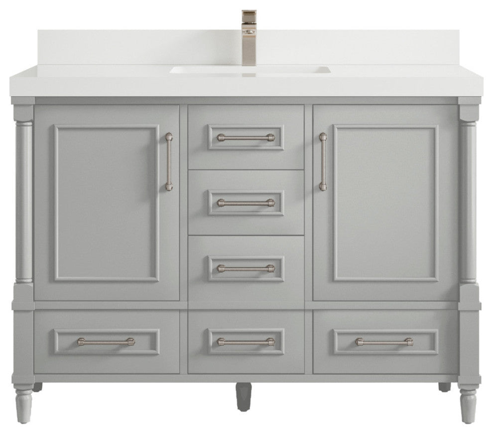 Aberdeen 48 Single Sink Bath Vanity in Coventry Gray 2" White Quartz