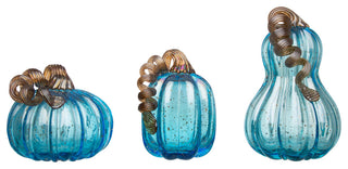 Set of 3, Blue Glass Pumpkin